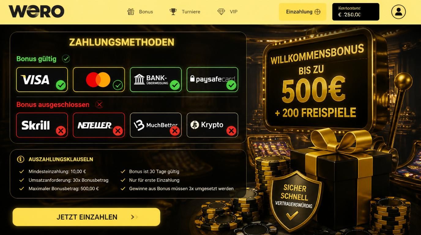 Ein Zahlungsvergleich, welche Methoden den Bonus auslösen und welche ausgeschlossen sind