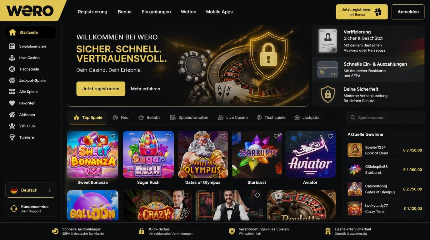 deutscher Pass, Bankkarte und Sicherheitssymbol auf Casino-Oberfläche